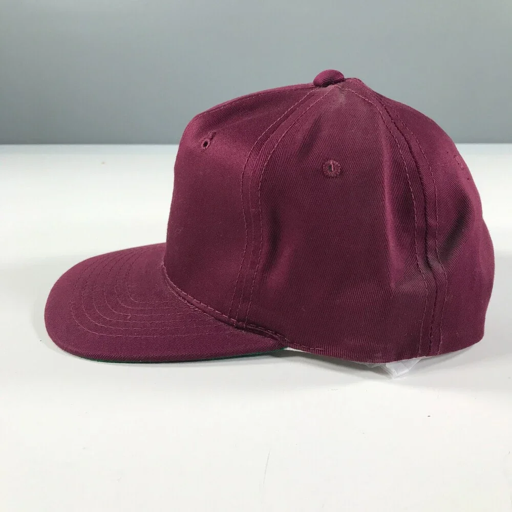 Vintage Snapback Hat Youth Size Dark Red Burgundy Flat Brim Kudzu YoungAn
